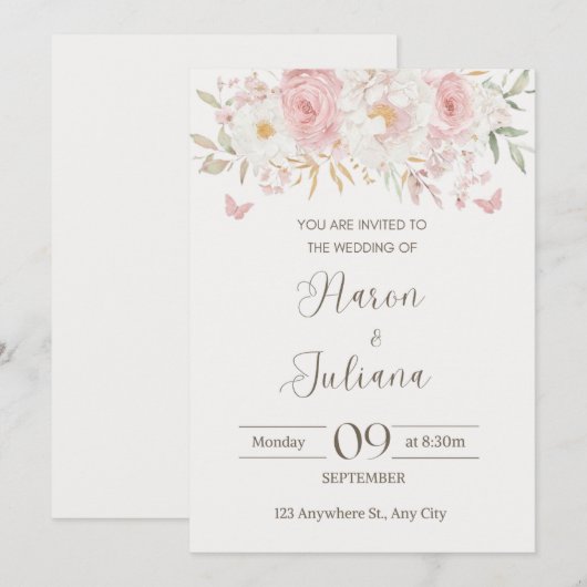 Floral wedding invitation  kaart (Voorkant / Achterkant)