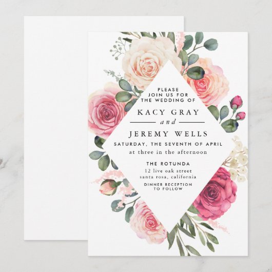 Floral Wedding Invitation Kaart (Voorkant / Achterkant)