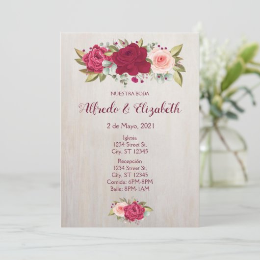 Floral Wedding Invitation Kaart (Staand voorkant)