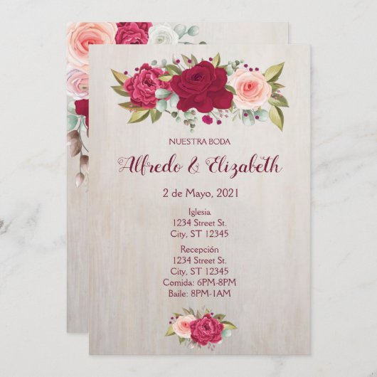 Floral Wedding Invitation Kaart (Voorkant / Achterkant)