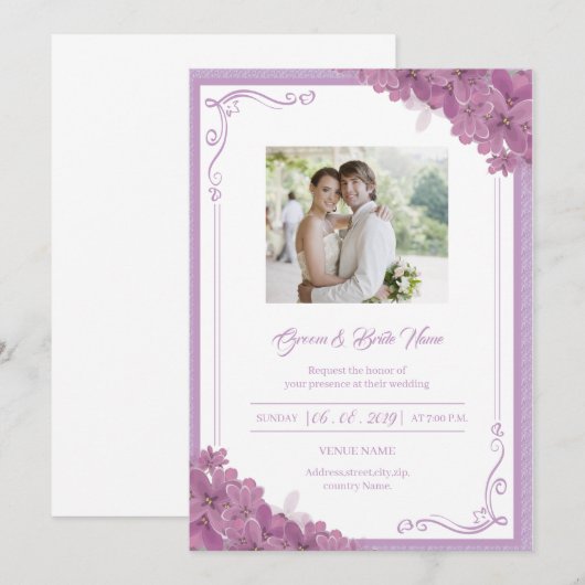 Floral Wedding Invitation Kaart (Voorkant / Achterkant)