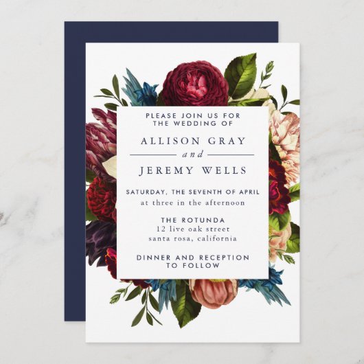 Floral Wedding Invitation Kaart (Voorkant / Achterkant)