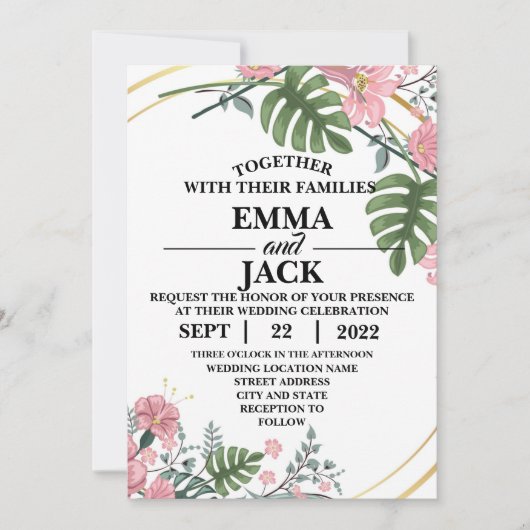 Floral Wedding Invitation Kaart (Voorkant)