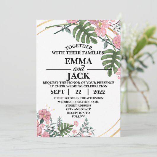 Floral Wedding Invitation Kaart (Staand voorkant)