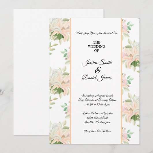 Floral Wedding Invitation Kaart (Voorkant / Achterkant)
