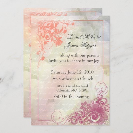 Floral Wedding Invitation Kaart (Voorkant / Achterkant)
