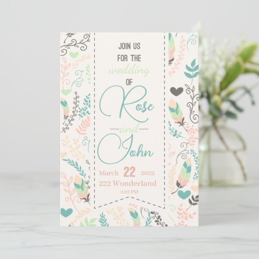 Floral Wedding Invitation Kaart (Staand voorkant)