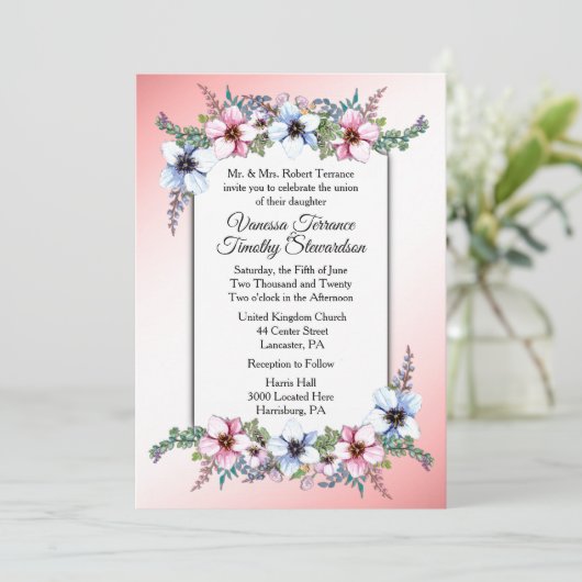 Floral Wedding Invitation Kaart (Staand voorkant)
