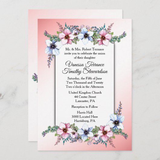 Floral Wedding Invitation Kaart (Voorkant / Achterkant)