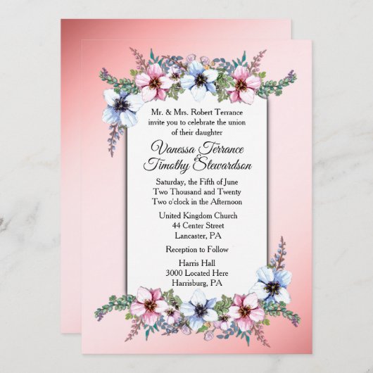 Floral Wedding Invitation Kaart (Voorkant / Achterkant)
