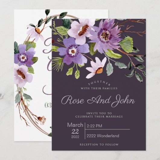Floral Wedding Invitation Kaart (Voorkant / Achterkant)