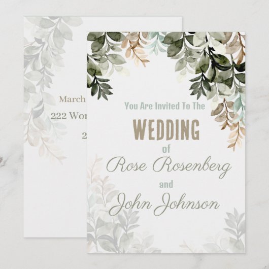 Floral Wedding Invitation Kaart (Voorkant / Achterkant)