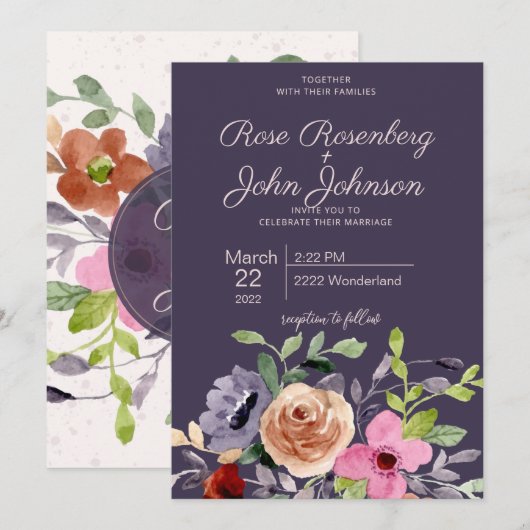 Floral Wedding Invitation Kaart (Voorkant / Achterkant)