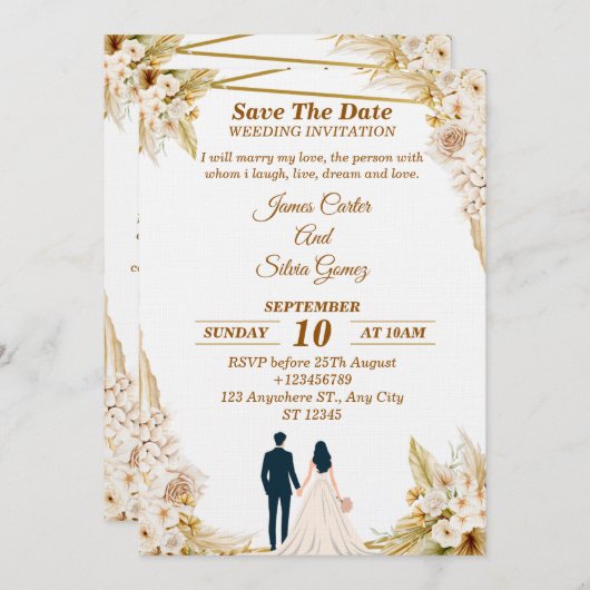 Floral Wedding Invitation – Modern invite card Kaart (Voorkant / Achterkant)
