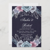 Floral Wedding Invitation Navy Dusty Blue Roos (Voorkant)