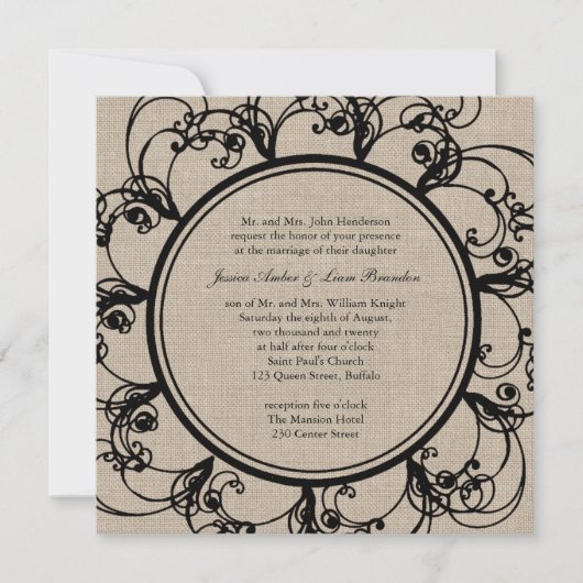 Floral Wedding Invitation on burlap Kaart (Voorkant)