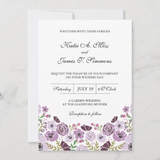 Floral Wedding Invitation | Paars Kaart (Voorkant)