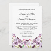 Floral Wedding Invitation | Paars Kaart (Voorkant / Achterkant)