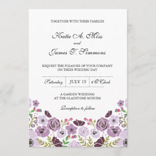 Floral Wedding Invitation   Paars Kaart