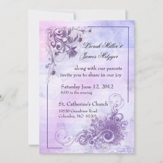 Floral Wedding Invitation - paars Kaart (Voorkant)