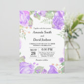 Floral Wedding Invitation Paarse Waterverf Floral Kaart (Staand voorkant)