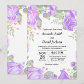 Floral Wedding Invitation Paarse Waterverf Floral Kaart (Voorkant / Achterkant)