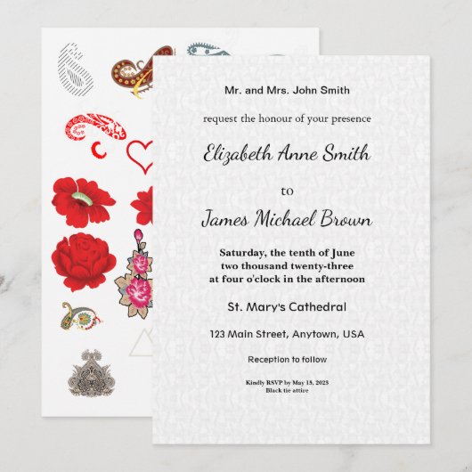 Floral Wedding Invitation Paisley Elegant Romantic Kaart (Voorkant / Achterkant)