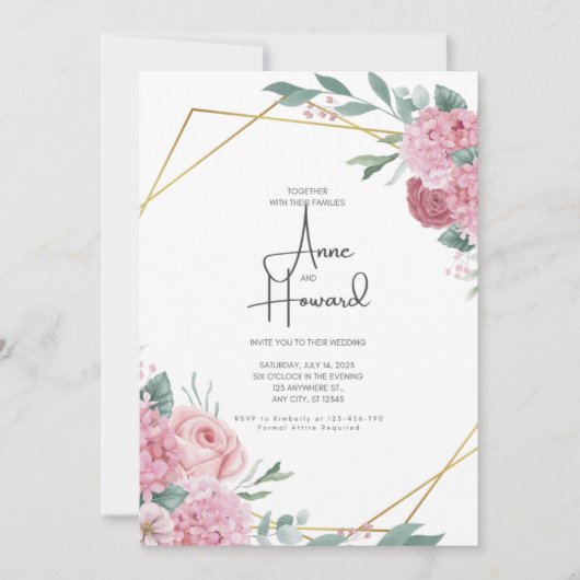 Floral Wedding Invitation Sjabloon, Eenvoudig lega Kaart (Voorkant)