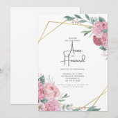 Floral Wedding Invitation Sjabloon, Eenvoudig lega Kaart (Voorkant / Achterkant)