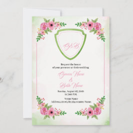 Floral Wedding Invitation Sjabloon Kaart