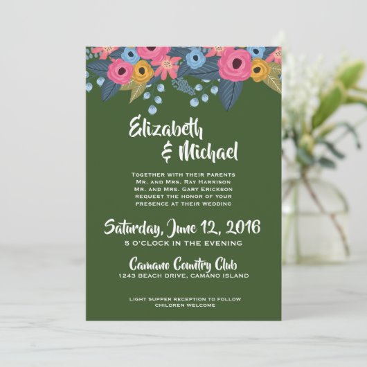 Floral Wedding Invitation Sjabloon Kaart (Staand voorkant)