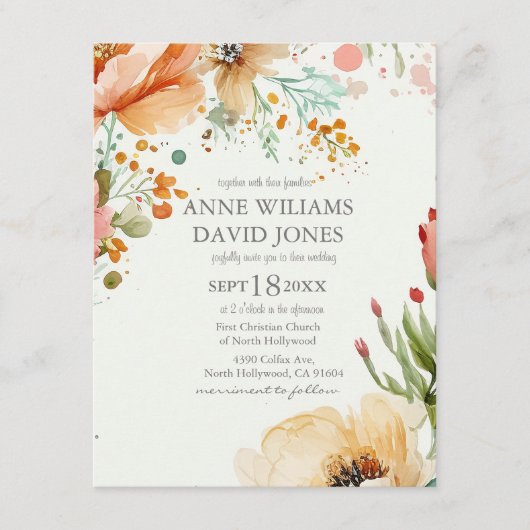 Floral Wedding Invitation soft coton texture Informatiekaartje (Voorkant)