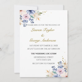 Floral wedding invitation, wedding invite kaart