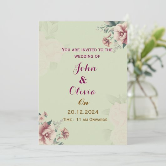 Floral Wedding Invitations  Kaart (Staand voorkant)