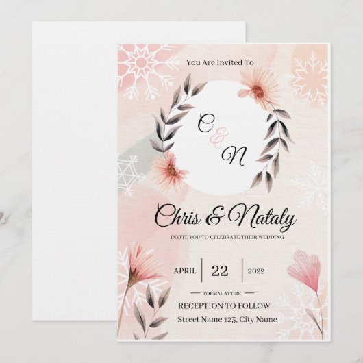 Floral Wedding Invitations Kaart (Voorkant / Achterkant)