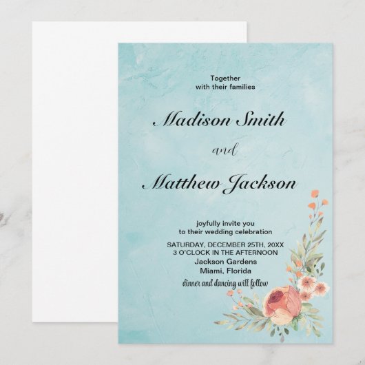 Floral Wedding Invitations Kaart (Voorkant / Achterkant)