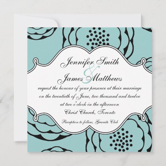 Floral Wedding Invitations Monogram Blue Back Kaart (Achterkant)