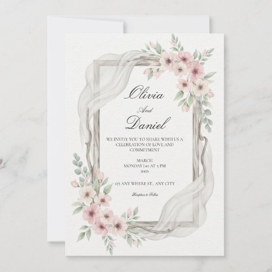 Floral Wedding Invitations Soft pink Kaart (Voorkant)