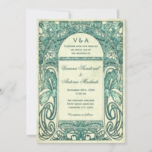  Floral Wedding Invitations Turquoise Kaart (Voorkant)
