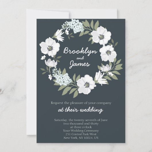 Floral Wedding Invitations White Wreath Kaart (Voorkant)