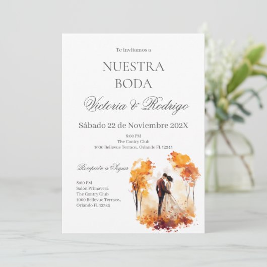 Floral Wedding invite in Spanish Kaart (Staand voorkant)