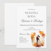 Floral Wedding invite in Spanish Kaart (Voorkant / Achterkant)