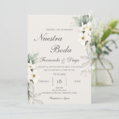 Floral Wedding invite in Spanish Kaart (Staand voorkant)
