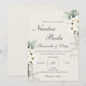 Floral Wedding invite in Spanish Kaart (Voorkant / Achterkant)
