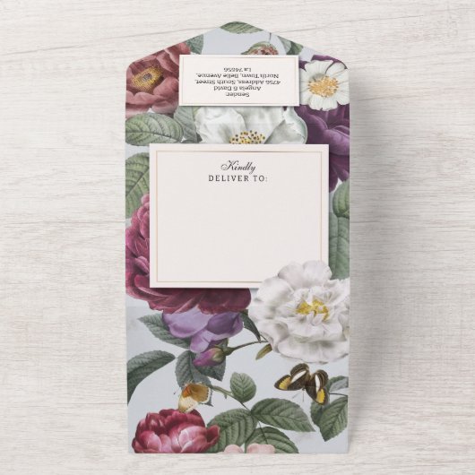 Floral Wedding Invite & RSVP Butterfly  All In One Uitnodiging (Buitenkant)