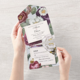 Floral Wedding Invite & RSVP Butterfly  All In One Uitnodiging