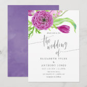 Floral Wedding Invite Violet Waterverf Plum Kaart (Voorkant / Achterkant)