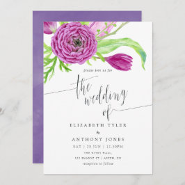 Floral Wedding Invite Violet Waterverf Plum Kaart