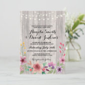 Floral Wedding Invitting Wood Rustic Lights Kaart (Staand voorkant)