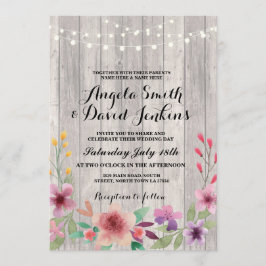 Floral Wedding Invitting Wood Rustic Lights Kaart